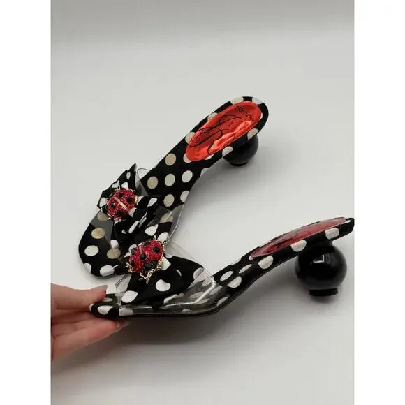 J. RENEE 1990s Vintage Mules Heels Polka Dot Soles, Lady Bug Size 6.5 - Picture 3 of 4